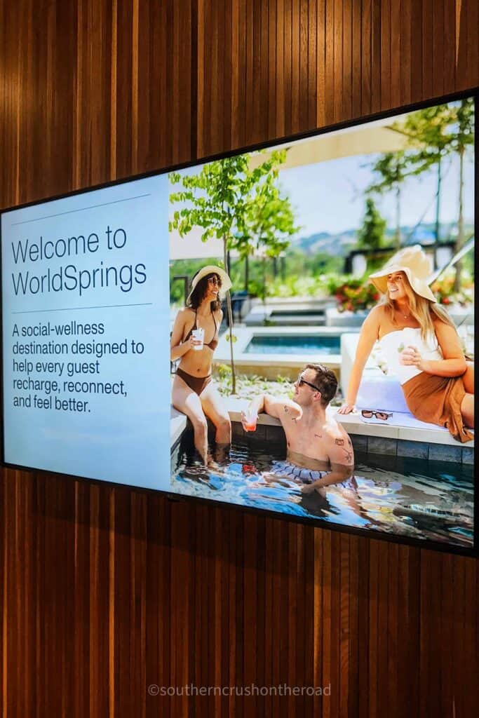 welcome sign at worldsprings inside the locker room