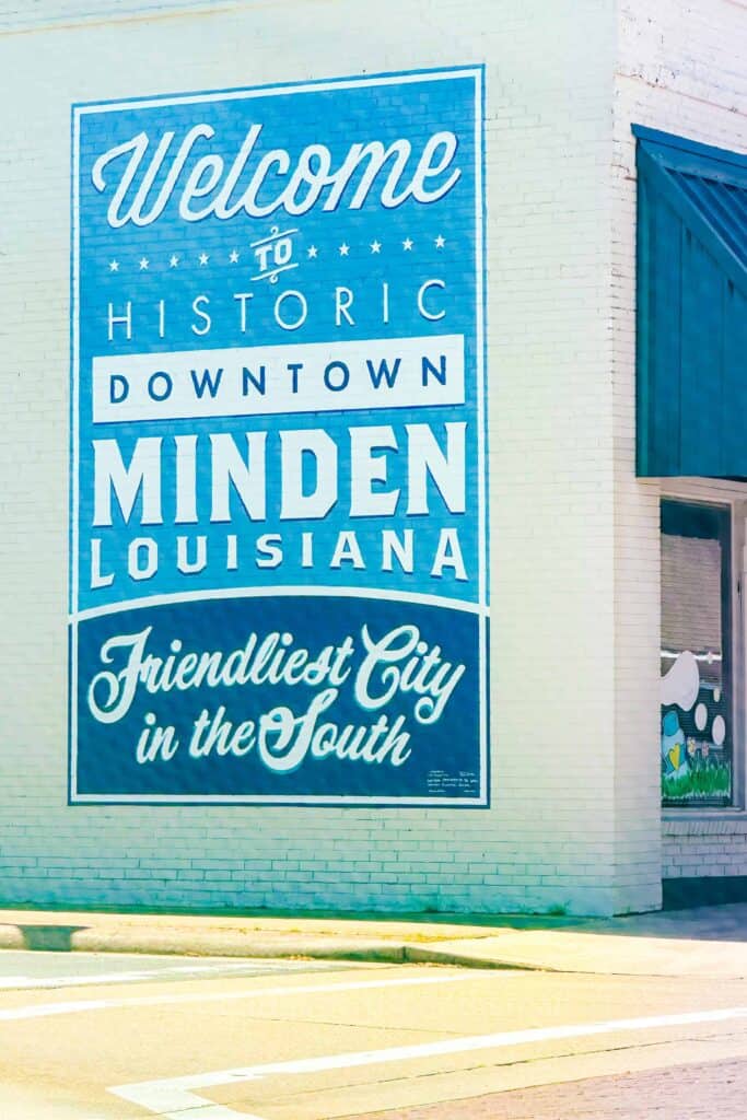 Minden Lousiana sign on side of downtown building